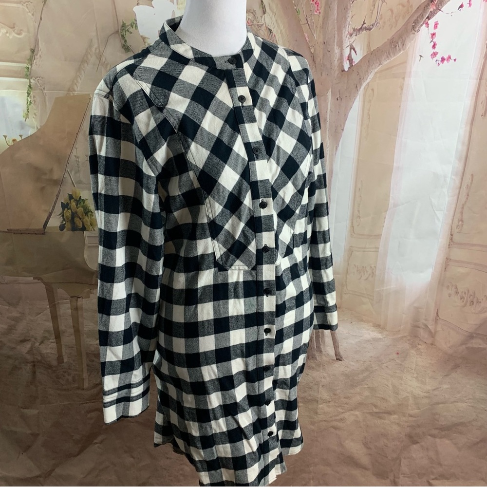 Derek Lam 10 Crosby Checker Plaid Flannel Tie Tunic Dress - Picture 11 of 14